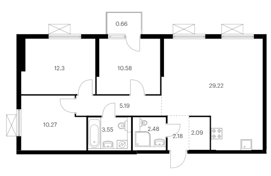 3-комнатная квартира 78.52 м², 6/24 эт., ЖК «Заречный парк»